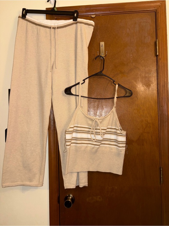 No Boundaries Pants - No Boundaries Cream Striped Knit Top and Drawstring Pants Set